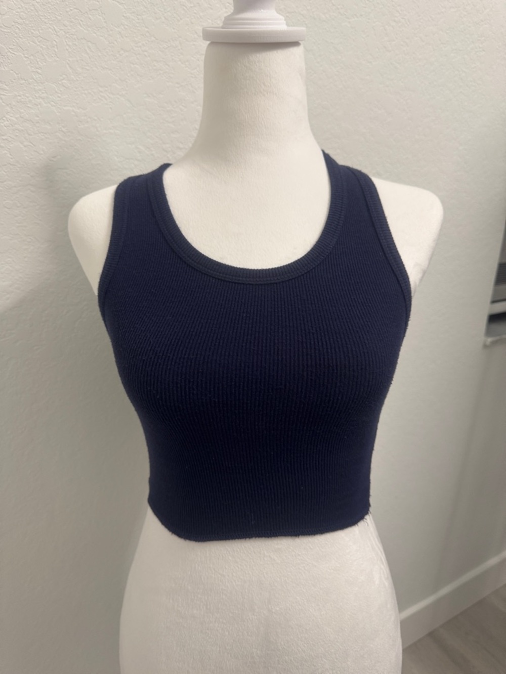 Katie J NYC Navy Ribbed Tank Crop Top